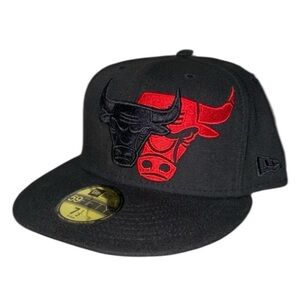 Chicago Bulls New Era Fitted Hat 7 1/2 Black Red SnapBack Cap